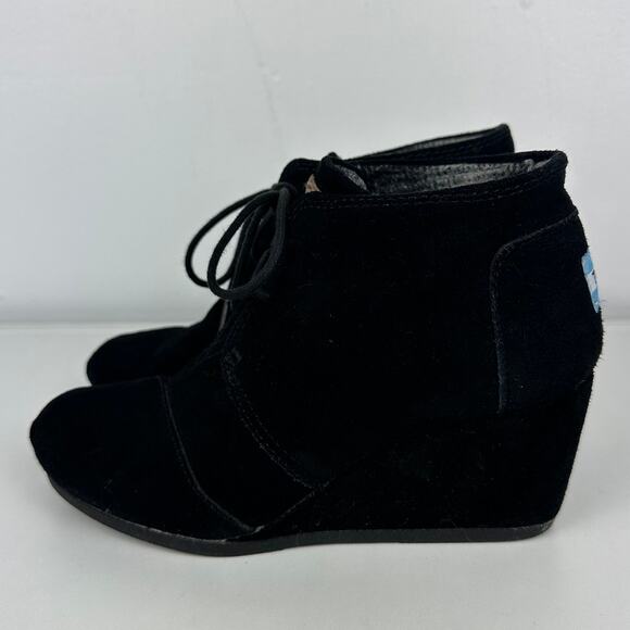 Toms Womens Desert Wedge Almond Toe Black Suede Casual Lace-Up Ankle Booties 6 - Picture 2 of 11